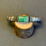 Steven Tiffany, Paiute/Cree - Ingot silver bracelet with natural green turquoise (4/69)