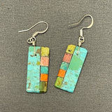 Mary Tafoya, Kewa (Santo Domingo) Pueblo, Native American Turquoise Mosaic Dangle Earrings   (5/235)