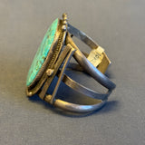 Navajo large turquoise silver cuff - split shank handmade vintage - authentic Navajo statement piece! (KD101)
