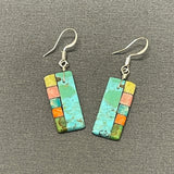 Mary Tafoya, Kewa (Santo Domingo) Pueblo, Native American Turquoise Mosaic Dangle Earrings   (5/235)