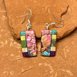 Mary Tafoya, Kewa (Santo Domingo) Pueblo, Native American Multi-Stone Mosaic Dangle Earrings   (5/234)