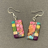 Mary Tafoya, Kewa (Santo Domingo) Pueblo, Native American Multi-Stone Mosaic Dangle Earrings   (5/234)