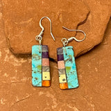 Mary Tafoya, Kewa (Santo Domingo) Pueblo, Native American Turquoise Mosaic Dangle Earrings   (5/233)