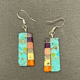 Mary Tafoya, Kewa (Santo Domingo) Pueblo, Native American Turquoise Mosaic Dangle Earrings   (5/233)