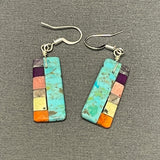 Mary Tafoya, Kewa (Santo Domingo) Pueblo, Native American Turquoise Mosaic Dangle Earrings   (5/233)