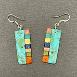 Mary Tafoya, Kewa (Santo Domingo) Pueblo, Native American Turquoise Mosaic Dangle Earrings   (5/242)