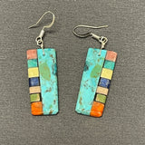 Mary Tafoya, Kewa (Santo Domingo) Pueblo, Native American Turquoise Mosaic Dangle Earrings   (5/242)