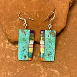 Mary Tafoya, Kewa (Santo Domingo) Pueblo, Native American Turquoise Mosaic Dangle Earrings   (5/232)