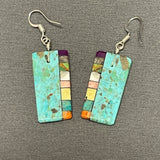 Mary Tafoya, Kewa (Santo Domingo) Pueblo, Native American Turquoise Mosaic Dangle Earrings   (5/232)