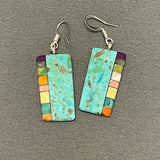 Mary Tafoya, Kewa (Santo Domingo) Pueblo, Native American Turquoise Mosaic Dangle Earrings   (5/232)