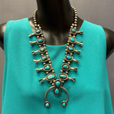 Authentic Navajo Squash Blossom Necklace with Turquoise Stones, vintage   (JF1)