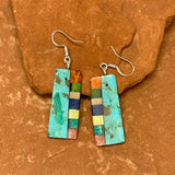 Mary Tafoya, Kewa (Santo Domingo) Pueblo, Native American Turquoise Mosaic Dangle Earrings   (5/231)