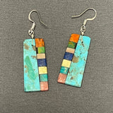 Mary Tafoya, Kewa (Santo Domingo) Pueblo, Native American Turquoise Mosaic Dangle Earrings   (5/231)