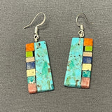 Mary Tafoya, Kewa (Santo Domingo) Pueblo, Native American Turquoise Mosaic Dangle Earrings   (5/231)