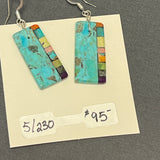 Mary Tafoya, Kewa (Santo Domingo) Pueblo, Native American Turquoise Mosaic Dangle Earrings   (5/230)