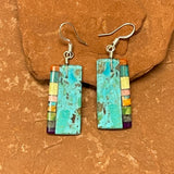Mary Tafoya, Kewa (Santo Domingo) Pueblo, Native American Turquoise Mosaic Dangle Earrings   (5/230)