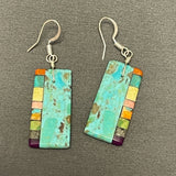 Mary Tafoya, Kewa (Santo Domingo) Pueblo, Native American Turquoise Mosaic Dangle Earrings   (5/230)