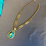 Charlton Draper, Navajo, Navajo silver and turquoise statement necklace with silver beads. JF222