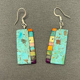 Mary Tafoya, Kewa (Santo Domingo) Pueblo, Native American Turquoise Mosaic Dangle Earrings   (5/230)