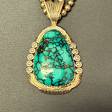 Charlton Draper, Navajo, Navajo silver and turquoise statement necklace with silver beads. JF222