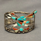 Authentic Zuni Sterling Silver Bracelet with Inlay Roadrunner Design, vintage  (JF271)