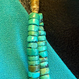 Vintage hand cut turquoise double strand beaded necklace with traditional wrap - ca. 1950s (5/67)