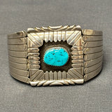 Genuine Navajo Sterling Silver Shadowbox Cuff with Turquoise Stone, vintage  (JF24)