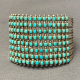 Vintage 8 ROW Zuni Petitpoint Cuff Bracelet with blue/greenTurquoise and Sterling Silver (JF124)