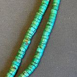 Vintage hand cut turquoise double strand beaded necklace with traditional wrap - ca. 1950s (5/67)