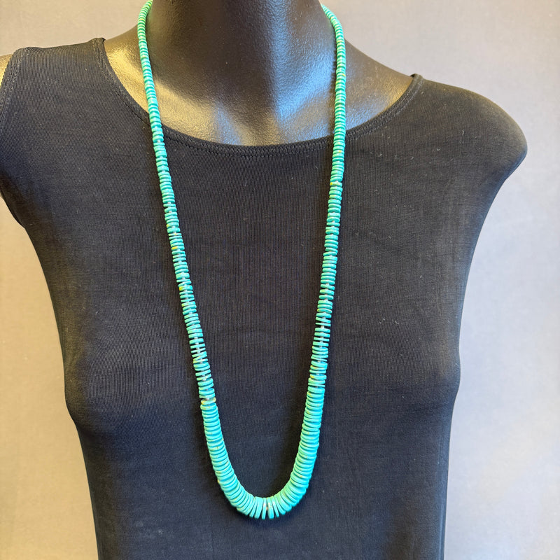 Santo Domingo turquoise heishe necklace with complimentary earrings. Traditional neck wrap (5/81)