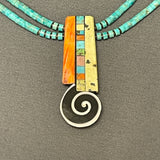 Mary Louise Tafoya, Kewa (Santo Domingo) Pueblo Multi-Stone Mosaic Pendant on Double-Strand Turquoise Necklace (5/255)