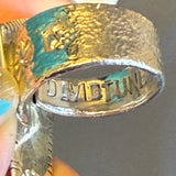 David Tune, Navajo sterling silver & cobblestone inlay ring with red and peach coral and turquoise. Authentic Navajo (5/65)