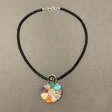 Mary Louise Tafoya, Kewa (Santo Domingo) Pueblo Multi-Stone Mosaic Flower Pendant on Jet Necklace (5/253)