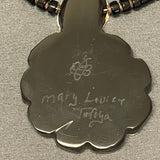 Mary Louise Tafoya, Kewa (Santo Domingo) Pueblo Multi-Stone Mosaic Flower Pendant on Jet Necklace (5/253)