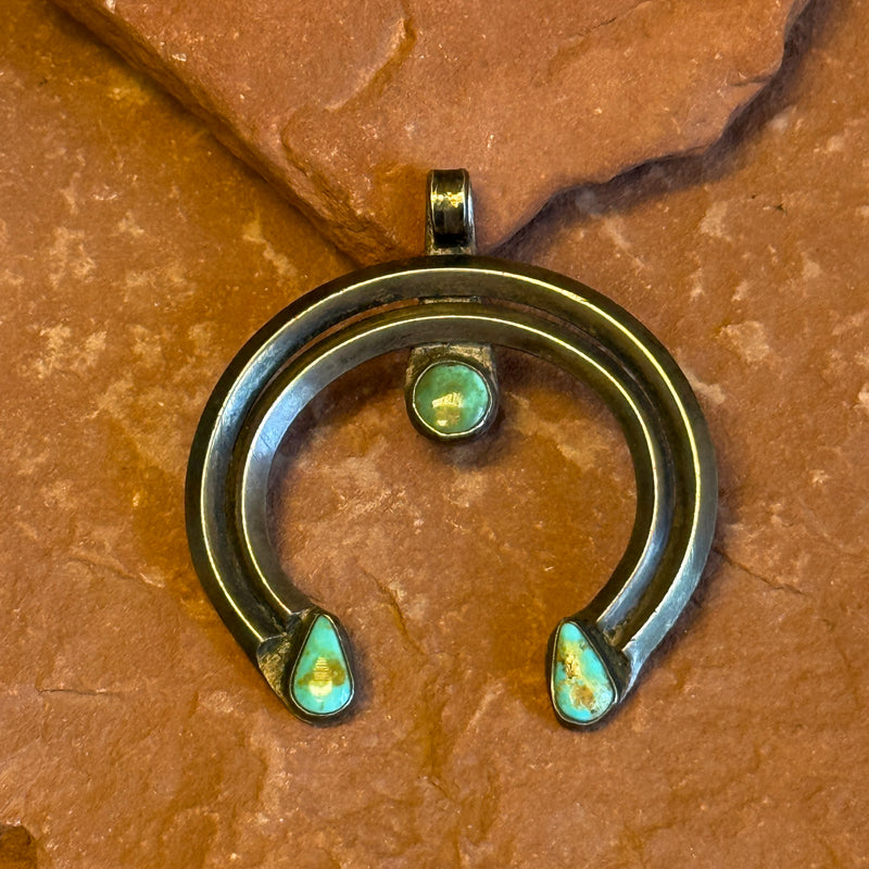 Vintage Navajo Naja pendant with old natural green turquoise (5/69)