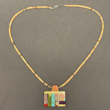 Mary Louise Tafoya, Kewa (Santo Domingo) Pueblo Multi-Stone Mosaic Pendant on Melon Shell  Bead Necklace (5/251)