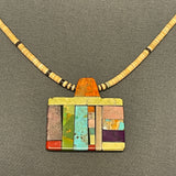 Mary Louise Tafoya, Kewa (Santo Domingo) Pueblo Multi-Stone Mosaic Pendant on Melon Shell  Bead Necklace (5/251)