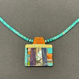 Mary Louise Tafoya, Kewa (Santo Domingo) Pueblo Multi-Stone Mosaic Pendant on Turquoise Rolled Bead Necklace (5/252)