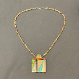 Mary Louise Tafoya, Kewa (Santo Domingo) Pueblo Multi-Stone Mosaic Pendant on Melon Shell  Bead Necklace (5/250)