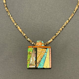 Mary Louise Tafoya, Kewa (Santo Domingo) Pueblo Multi-Stone Mosaic Pendant on Melon Shell  Bead Necklace (5/250)