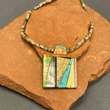 Mary Louise Tafoya, Kewa (Santo Domingo) Pueblo Multi-Stone Mosaic Pendant on Melon Shell  Bead Necklace (5/250)