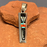 Ervin Tsosie, Navajo Multi-Stone Micro Inlay Pendant - Jet, coral & shell (JF144)