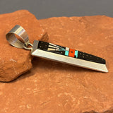 Ervin Tsosie, Navajo Multi-Stone Micro Inlay Pendant - Jet, coral & shell (JF144)