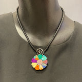 Mary Louise Tafoya, Kewa (Santo Domingo) Pueblo Multi-Stone Mosaic Flower Pendant on Jet Necklace (5/253)