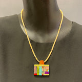 Mary Louise Tafoya, Kewa (Santo Domingo) Pueblo Multi-Stone Mosaic Pendant on Melon Shell  Bead Necklace (5/251)