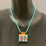Mary Louise Tafoya, Kewa (Santo Domingo) Pueblo Multi-Stone Mosaic Pendant on Turquoise Rolled Bead Necklace (5/252)