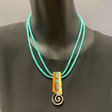 Mary Louise Tafoya, Kewa (Santo Domingo) Pueblo Multi-Stone Mosaic Pendant on Double-Strand Turquoise Necklace (5/255)