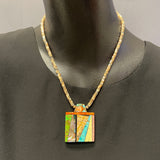 Mary Louise Tafoya, Kewa (Santo Domingo) Pueblo Multi-Stone Mosaic Pendant on Melon Shell  Bead Necklace (5/250)