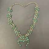 Authentic Navajo Turquoise Cluster Blossom Necklace on Sterling Silver Beads, vintage   (GSP5)