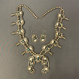 Genuine Vintage Navajo Flush Inlay Squash Blossom Necklace with Matching Earrings    (GSP15)